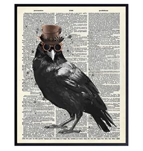steampunk edgar allan poe the raven wall art – gothic home decor – goth room decor – renaissance hipster dictionary art accessories for bedroom, living room – hipster gift for men, women
