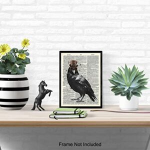 Steampunk Edgar Allan Poe The Raven Wall Art - Gothic Home Decor - Goth Room Decor - Renaissance Hipster Dictionary Art Accessories for Bedroom, Living Room - Hipster Gift for Men, Women