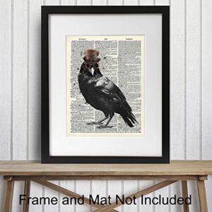 Steampunk Edgar Allan Poe The Raven Wall Art - Gothic Home Decor - Goth Room Decor - Renaissance Hipster Dictionary Art Accessories for Bedroom, Living Room - Hipster Gift for Men, Women