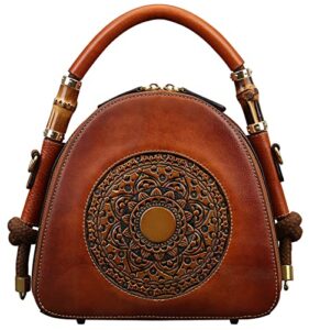 genuine leather handbag for women, retro organizer top handle satchel