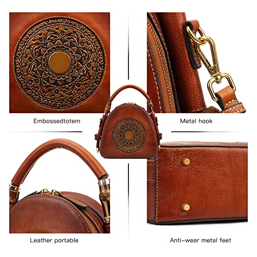 Genuine Leather Handbag for Women, Retro Organizer Top Handle Satchel