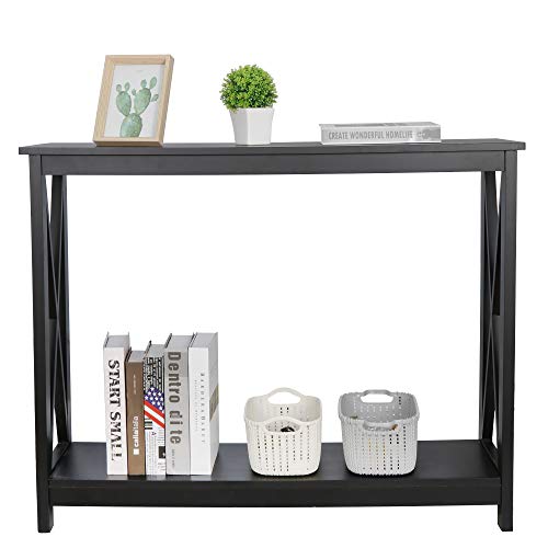 SUPER DEAL 2-Tier Narrow Console Sofa Side Table for Entryway/Hallway/Living Room, 39.3in L x 11.8in W x 31.6in H, Black