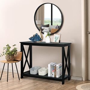 SUPER DEAL 2-Tier Narrow Console Sofa Side Table for Entryway/Hallway/Living Room, 39.3in L x 11.8in W x 31.6in H, Black