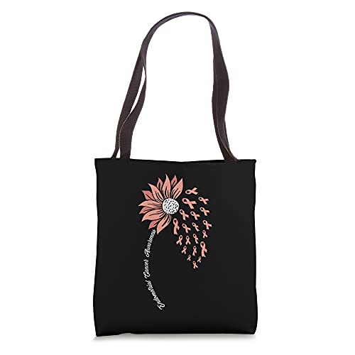 Sunflower Peach Ribbon Support Endometrial Cancer Awareness Tote Bag