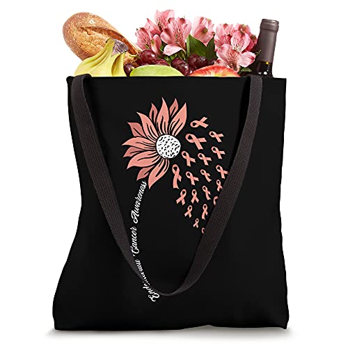Sunflower Peach Ribbon Support Endometrial Cancer Awareness Tote Bag