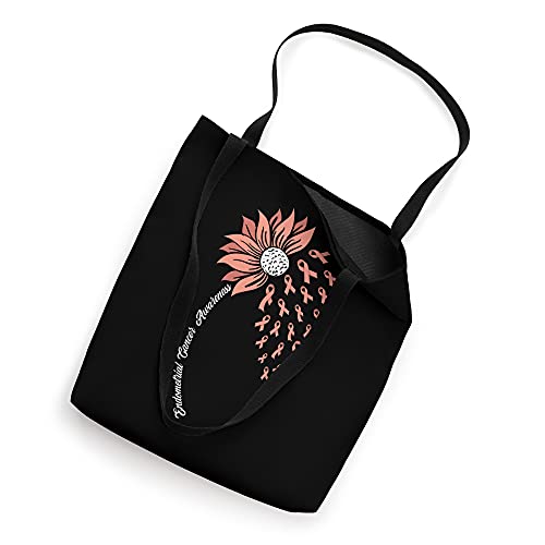 Sunflower Peach Ribbon Support Endometrial Cancer Awareness Tote Bag
