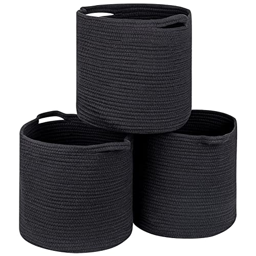 CubesLand Woven Baskets for Storage&Organizing,Round Cubes Baskets Bins for 13x13 Cube Organizer/Shelving,Rope Toy Storage Bins,Cloth Closet Organizing Basket Bin 3 Packs,12.6x12.6’’ Black