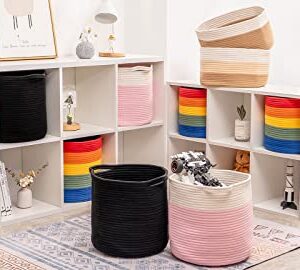 CubesLand Woven Baskets for Storage&Organizing,Round Cubes Baskets Bins for 13x13 Cube Organizer/Shelving,Rope Toy Storage Bins,Cloth Closet Organizing Basket Bin 3 Packs,12.6x12.6’’ Black