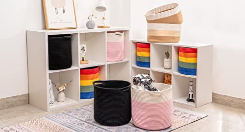 CubesLand Woven Baskets for Storage&Organizing,Round Cubes Baskets Bins for 13x13 Cube Organizer/Shelving,Rope Toy Storage Bins,Cloth Closet Organizing Basket Bin 3 Packs,12.6x12.6’’ Black