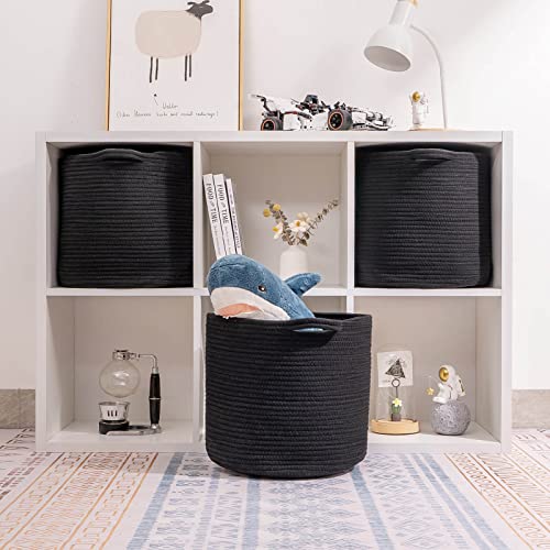 CubesLand Woven Baskets for Storage&Organizing,Round Cubes Baskets Bins for 13x13 Cube Organizer/Shelving,Rope Toy Storage Bins,Cloth Closet Organizing Basket Bin 3 Packs,12.6x12.6’’ Black