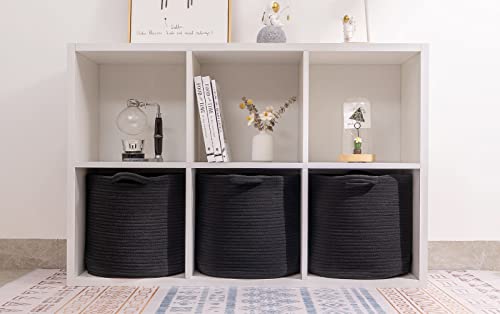 CubesLand Woven Baskets for Storage&Organizing,Round Cubes Baskets Bins for 13x13 Cube Organizer/Shelving,Rope Toy Storage Bins,Cloth Closet Organizing Basket Bin 3 Packs,12.6x12.6’’ Black