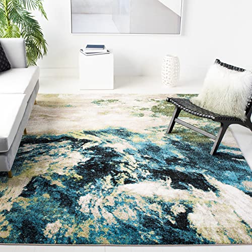 SAFAVIEH Glacier Collection 8' x 10' Navy / Green GLA123M Modern Abstract Non-Shedding Living Room Bedroom Dining Home Office Area Rug