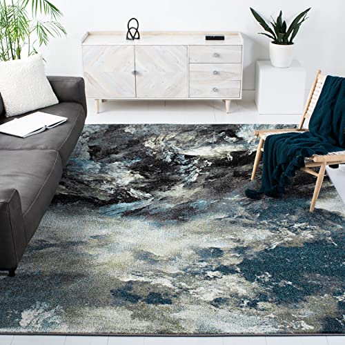 SAFAVIEH Glacier Collection 8' x 10' Navy / Green GLA123M Modern Abstract Non-Shedding Living Room Bedroom Dining Home Office Area Rug