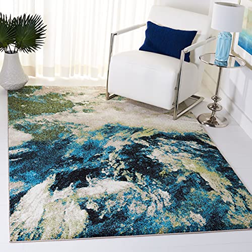 SAFAVIEH Glacier Collection 8' x 10' Navy / Green GLA123M Modern Abstract Non-Shedding Living Room Bedroom Dining Home Office Area Rug