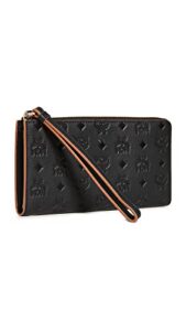 mcm women’s klara monogrammed leather zipped wallet, black, one size