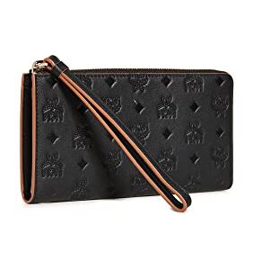 MCM Women's Klara Monogrammed Leather Zipped Wallet, Black, One Size