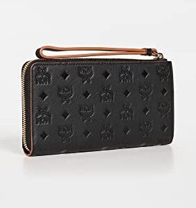 MCM Women's Klara Monogrammed Leather Zipped Wallet, Black, One Size