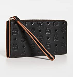 MCM Women's Klara Monogrammed Leather Zipped Wallet, Black, One Size