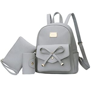 kkxiu girls bowknot 3pcs fashion small leather backpack purse cute mini backpack bag for women (a-grey)
