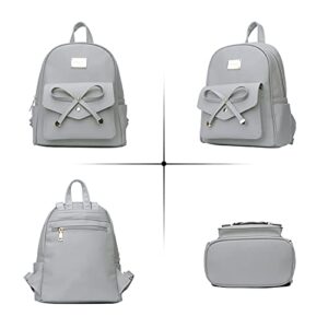 KKXIU Girls Bowknot 3pcs Fashion Small Leather Backpack Purse Cute Mini Backpack Bag for Women (A-Grey)