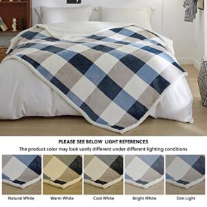 PU MEI Sherpa Fleece Throw Blanket 60" x 80" Reversible Plush Fluffy Lattice Flannel Blankets for Sofa Couch Bed, Grey-Soft Blue
