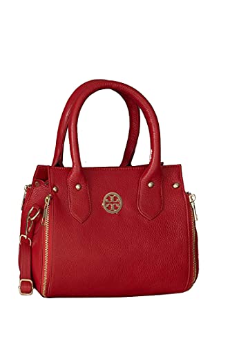 HiLeder Leather Designer Shoulder Tote Purse Satchel Sling Messenger Crossbody Handbag for Women, Medium Size - Red