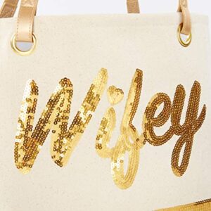 Kate Aspen Sequin Wifey Canvas Tote Bag, One Size, White