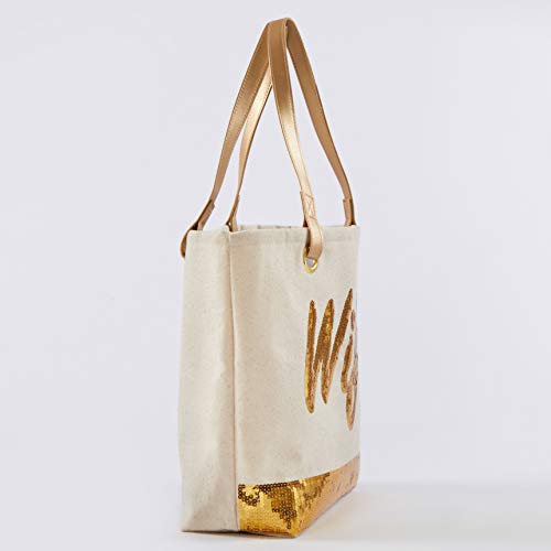 Kate Aspen Sequin Wifey Canvas Tote Bag, One Size, White