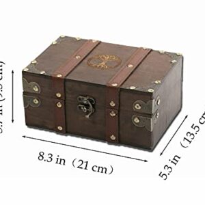 Gbrand 8.3" Wood and Leather Chest Box with Velvet Lining, Yggdrasil Tree of Life Engraved Wooden Box, Pentacle Wiccan Supplies and Tools Storage Box, Home Decor Box (Tree of Life)