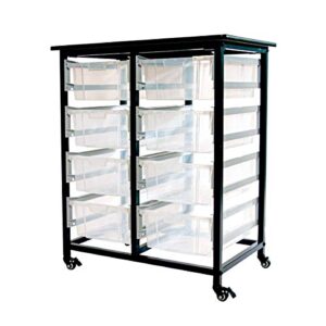 luxor mobile bin storage unit – double row with large clear bins