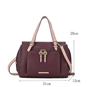 MKF Shoulder Bag for Women – PU Leather Crossbody Satchel Handbag Purse – Lady Fashion Top Handle Pocketbook Blush-Mauve