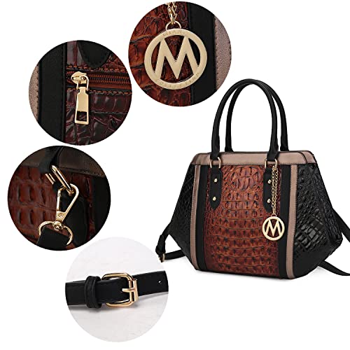 MKF satchel bags for women, Featuring a faux crocodile-embossed finish crossover handbag, shoulder side messenger bag Navy