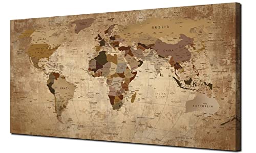 Acocifi World Map Canvas Wall Art Retro Beige Abstract Painting Vintage Old Nautical Picture Framed Artwork Prints for Living Room Bedroom Study Room Home Office Wall Decor 40"x20"