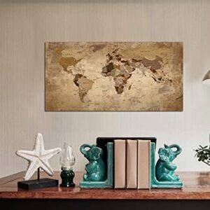 Acocifi World Map Canvas Wall Art Retro Beige Abstract Painting Vintage Old Nautical Picture Framed Artwork Prints for Living Room Bedroom Study Room Home Office Wall Decor 40"x20"