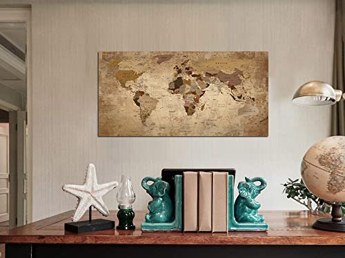 Acocifi World Map Canvas Wall Art Retro Beige Abstract Painting Vintage Old Nautical Picture Framed Artwork Prints for Living Room Bedroom Study Room Home Office Wall Decor 40"x20"