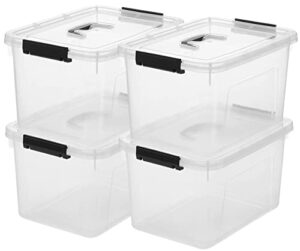 jujiajia clear storage latch box 16 quart, plastic box/bin with lid and handles, 4-pack
