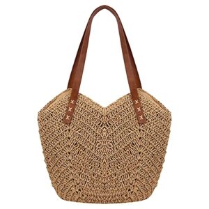 jascaela women’s straw woven bag large tote handbag summer beach handwoven shoulder bag – light brown