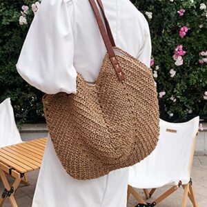 jascaela Women's Straw Woven Bag Large Tote Handbag Summer Beach Handwoven Shoulder Bag - Light brown