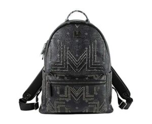 mcm unisex black coated canvas studded medium backpack mmk8ave55bk001