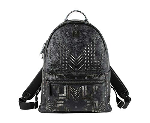 MCM Unisex Black Coated Canvas Studded Medium Backpack MMK8AVE55BK001