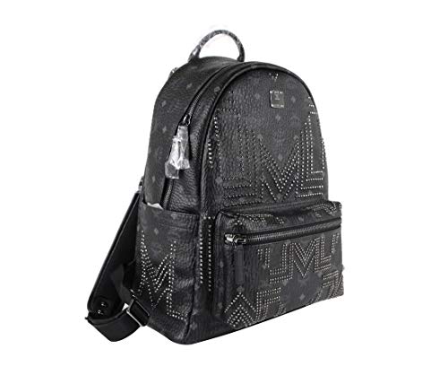 MCM Unisex Black Coated Canvas Studded Medium Backpack MMK8AVE55BK001