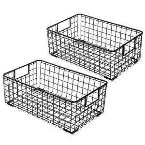 kingrol 2 pack wire storage baskets with handles, metal organizer basket bins for home, office, nursery, laundry shelves organizer