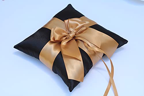 Flower Girl Basket and Ring Bearer Pillow Set Black Gold Wedding Basket Gold Ring Pillow Wedding Ring Pillow Gold Pearl Handle Baske (Black as Picture, 1 Pillow + 1 Basket)