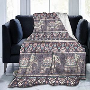 Bohemian Blanket Boho Elephant Throw Blanket Ultra Soft Fleece Animal Blanket for Home Travel Couch Sofa Warm Cozy Fuzzy Blanket Lightweight Bed Blanket for Men Women Kids 60"X50"