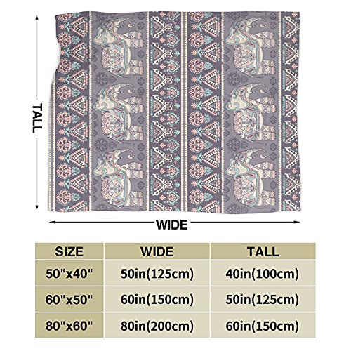 Bohemian Blanket Boho Elephant Throw Blanket Ultra Soft Fleece Animal Blanket for Home Travel Couch Sofa Warm Cozy Fuzzy Blanket Lightweight Bed Blanket for Men Women Kids 60"X50"