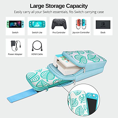 TNP Switch Bag, Travel Bag Compatible with Nintendo Switch & Switch Lite - Shoulder Bag Travel Case Cute Portable Carrying Backpack for Animal Crossing Games Accessories Console & Dock Charger - Blue