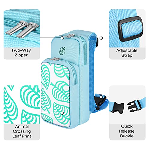 TNP Switch Bag, Travel Bag Compatible with Nintendo Switch & Switch Lite - Shoulder Bag Travel Case Cute Portable Carrying Backpack for Animal Crossing Games Accessories Console & Dock Charger - Blue