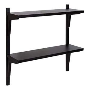 kate and laurel meridien modern wood shelves, 24 x 8 x 24, black, transitional two tier wall shelf for storage and display