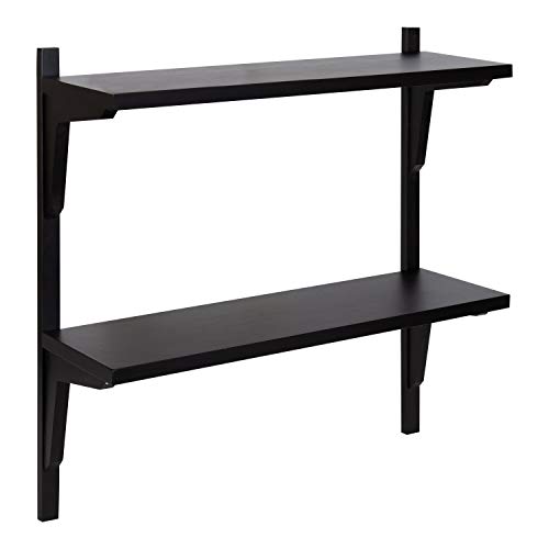 Kate and Laurel Meridien Modern Wood Shelves, 24 x 8 x 24, Black, Transitional Two Tier Wall Shelf for Storage and Display