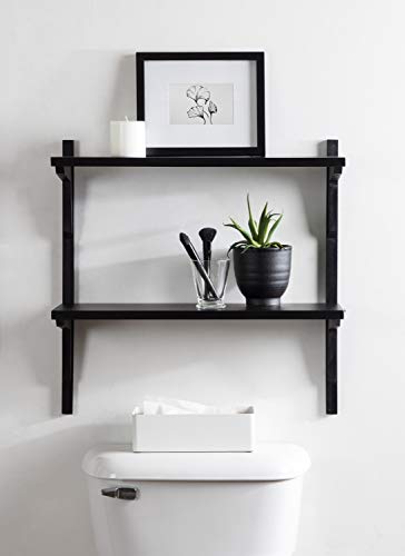 Kate and Laurel Meridien Modern Wood Shelves, 24 x 8 x 24, Black, Transitional Two Tier Wall Shelf for Storage and Display